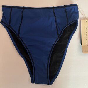 New Gottex Free Sport Swim Bikini Bottoms Size 6 Blue Black High Waist